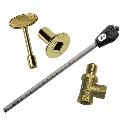 Load image into Gallery viewer, Dante Log Lighter 90° Angled Ball Valve Combo Pack with 1/2″ 90° Ball Valve, 3″ Key, and Chrome or Bright Brass Floor Plate for Natural Gas and Propane Fireplaces
