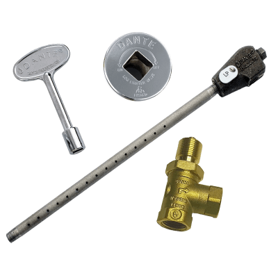 Load image into Gallery viewer, Dante Log Lighter 90° Angled Ball Valve Combo Pack with 1/2″ 90° Ball Valve, 3″ Key, and Chrome or Bright Brass Floor Plate for Natural Gas and Propane Fireplaces
