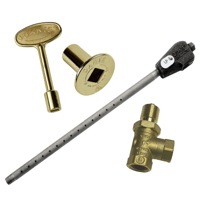 Load image into Gallery viewer, Dante Log Lighter 90° Angled Ball Valve Combo Pack with 1/2″ 90° Ball Valve, 3″ Key, and Chrome or Bright Brass Floor Plate for Natural Gas and Propane Fireplaces
