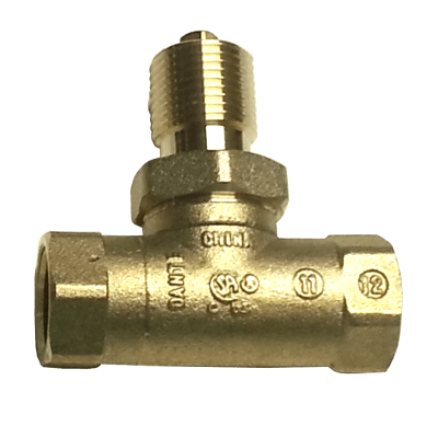 Dante straight forged brass 1/4 turn ball valve with 1/2-inch NPT connections and 158,000 BTU rating.