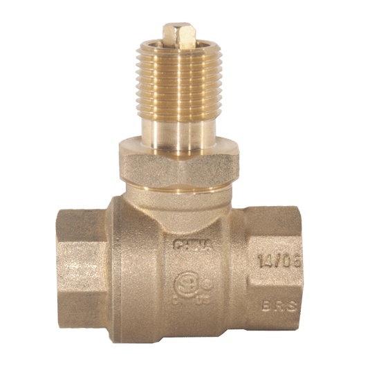 Dante fully port straight 3/4-inch forged brass quarter-turn ball valve with 3/4-inch NPT connections and 300,000 BTU rating.