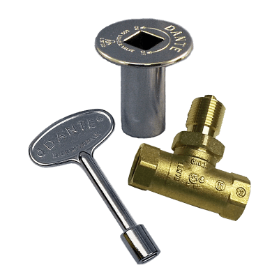 Dante Straight Ball Valve Combo Pack with 1/2 inch valve, 3 inch chrome key, and floor plate