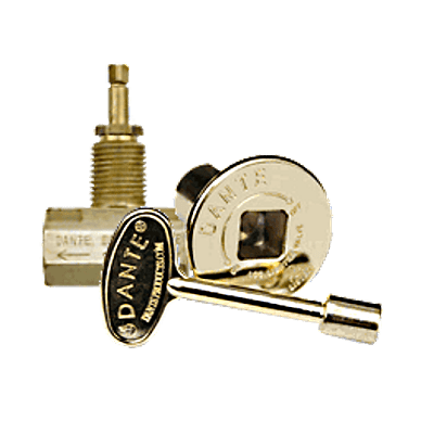 Dante straight 1/2 inch globe valve combo pack with 3 inch key and floor plate in chrome and brass finishes