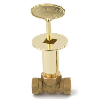 Dante straight 1/2 inch globe valve combo pack with 3 inch key and floor plate in chrome and brass finishes