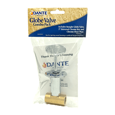 Dante straight 1/2 inch globe valve combo pack with 3 inch key and floor plate in chrome and brass finishes