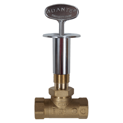 Dante straight 1/2 inch globe valve combo pack with 3 inch key and floor plate in chrome and brass finishes