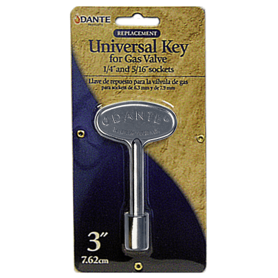 Dante Universal Gas Valve Key in chrome finish fits 1/4 inch and 5/16 inch valve stems