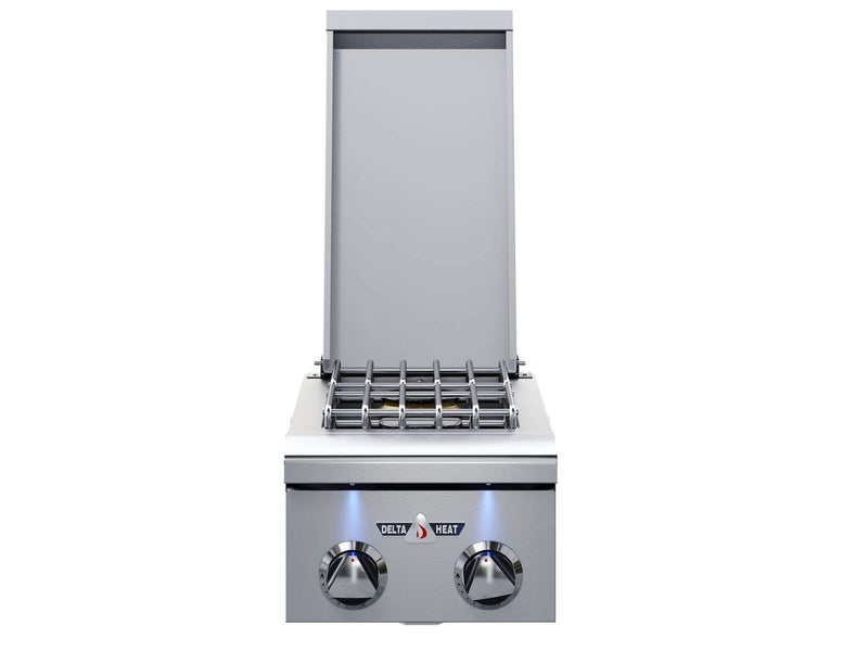 Load image into Gallery viewer, Delta Heat 12-inch built-in gas double side burner with two 16,000 BTU sealed burners and stainless steel cover for outdoor kitchens
