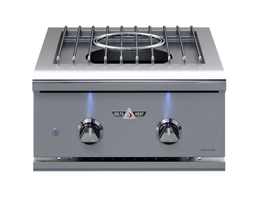Delta Heat 22-inch built-in power burner with 60,000 BTU dual-ring brass burner and stainless steel wok grate for outdoor kitchens
