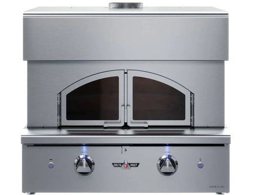 Delta Heat 30-Inch Built-In Gas Pizza Oven with stainless steel construction and cordierite hearth and dome tiles for outdoor kitchens