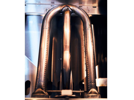 Delta Heat 32-inch built-in 3-burner gas grill with infrared sear zone rotisserie burner and black control panel