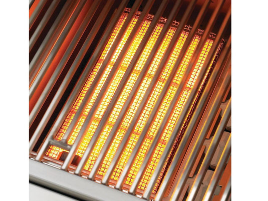 Delta Heat 32-inch built-in 3-burner gas grill with infrared sear zone rotisserie burner and black control panel