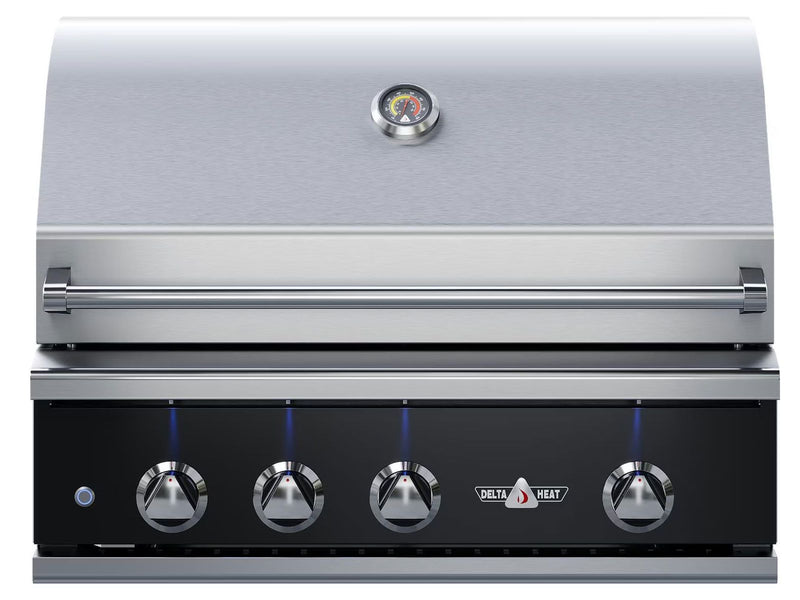 Load image into Gallery viewer, Delta Heat 32-inch built-in 3-burner gas grill with infrared sear zone rotisserie burner and black control panel
