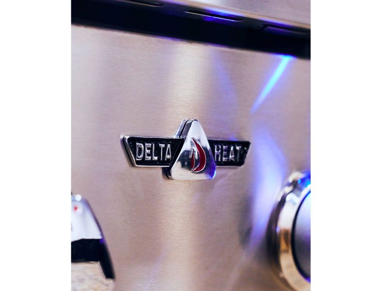 Load image into Gallery viewer, Delta Heat 38-inch built-in 3-burner gas grill with infrared rear rotisserie burner and black control panel
