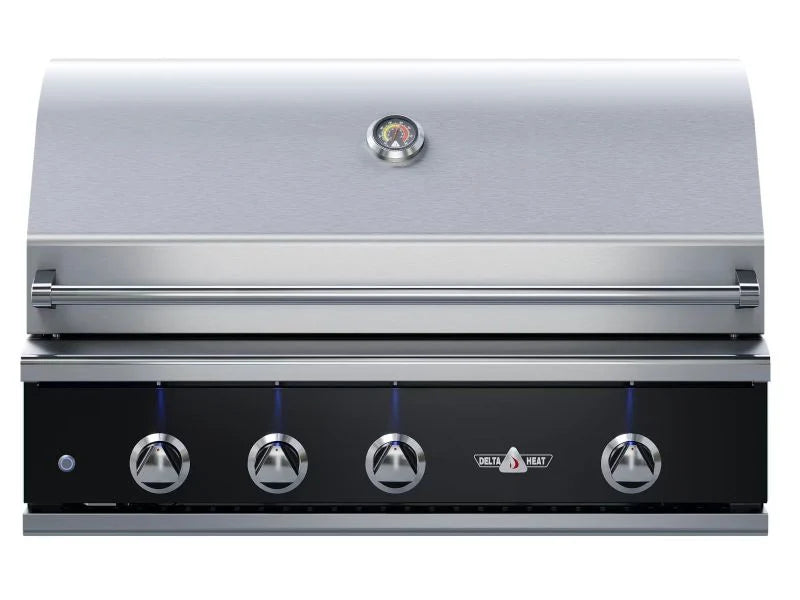 Load image into Gallery viewer, Delta Heat 38-inch built-in 3-burner gas grill with infrared rear rotisserie burner and black control panel
