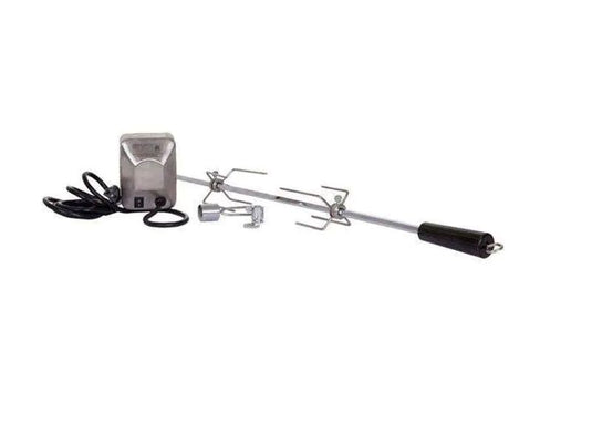Delta Heat Rotisserie Kit for 38 Inch Gas Grills with stainless steel spit rod, motor, and meat forks