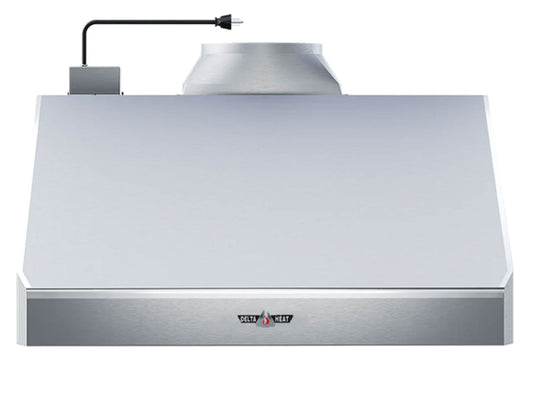 Delta Heat 48-Inch Stainless Steel Outdoor Vent Hood with three-speed blower, removable baffles, and halogen lights for outdoor kitchens
