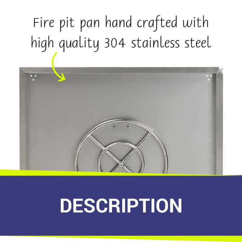 Load image into Gallery viewer, 36&quot; Stainless Steel Square Drop In Pan With 18&quot; Fire Ring
