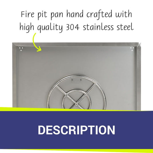 36" Stainless Steel Square Drop In Pan With 18" Fire Ring