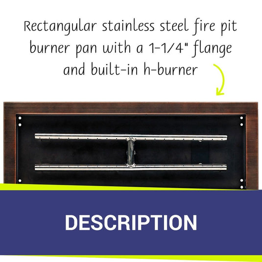 24" x 8" Oil Rubbed Bronze Rectangular Drop-In Fire Pit Pan