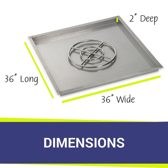 36" Stainless Steel Square Drop In Pan With 18" Fire Ring