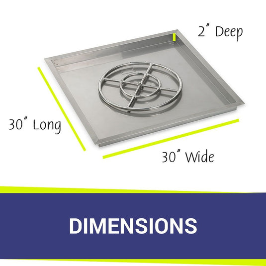 30" Stainless Steel Square Drop In Pan With 18" Ring