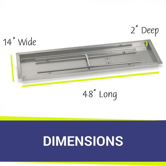 48" x 14" Rectangular Stainless Steel Drop in Fire Pit Pan with Spark Ignition Kit - Natural Gas Bundle