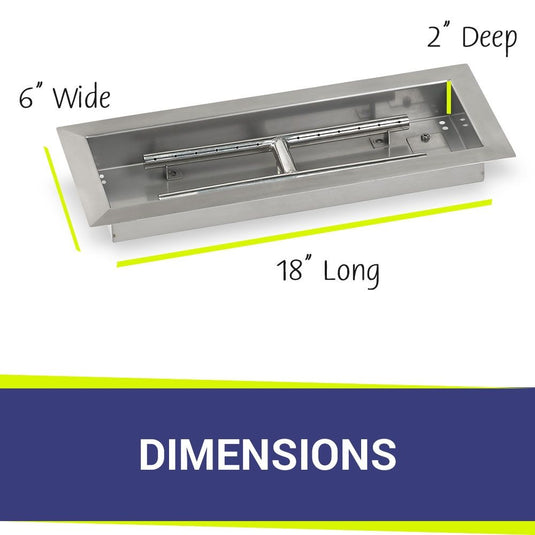 18" x 6" Stainless Steel Rectangular Drop-In Fire Pit Pan