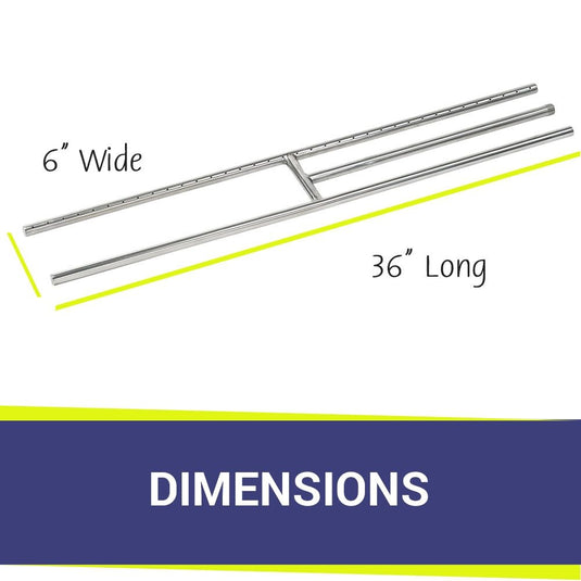 36" x 6" Stainless Steel H-Style Burner - Natural Gas