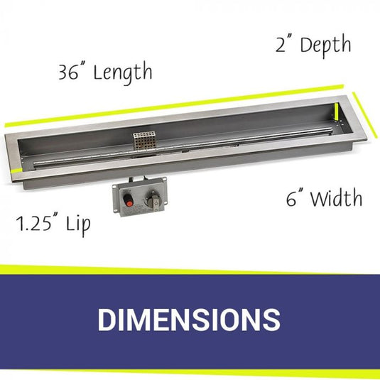 36" x 6" Linear Stainless Steel Drop-in Fire Pit Pan With Electric Ignition System kit, CSA Certified - Bundle