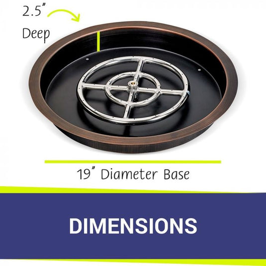 19" Round Oil Rubbed Bronze Drop-In Pan with Spark Ignition Kit (12" Fire Pit Ring) - Propane Bundle