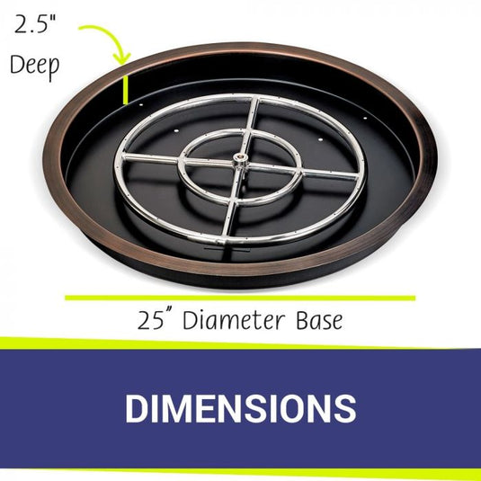 25" Round Oil Rubbed Bronze Drop-In Pan with Match Light Kit (18" Fire Pit Ring) - Propane Bundle