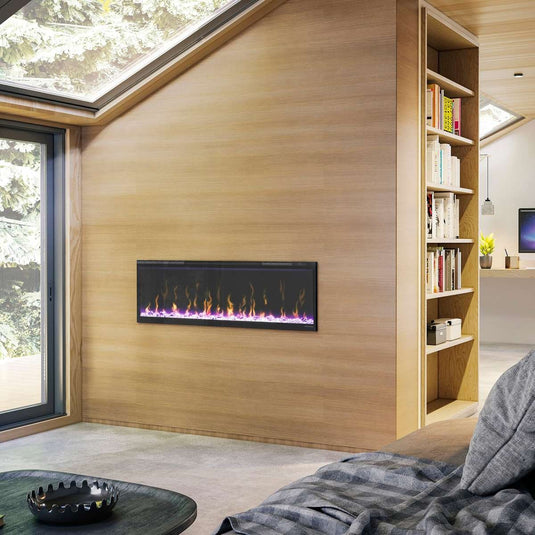 Dimplex IgniteXL 50 linear electric fireplace installed in a modern interior wall