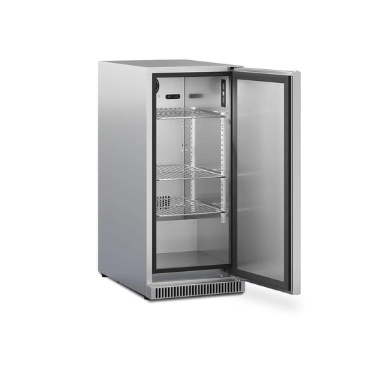 Dometic E-Series 15-Inch Outdoor Refrigerator with Reversible Hinge and Lock in Stainless Steel