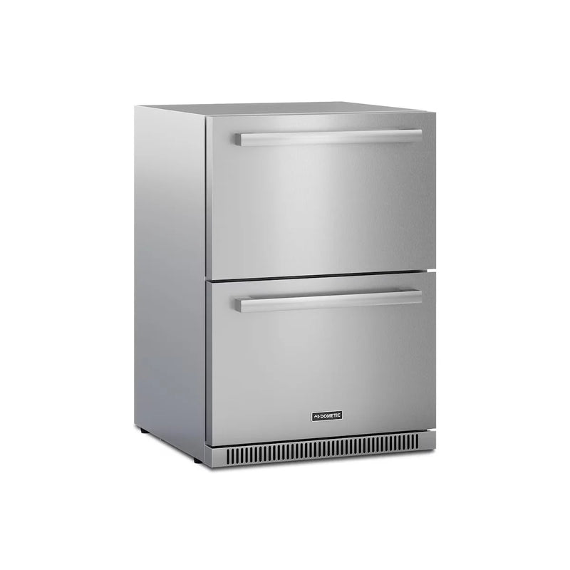 Load image into Gallery viewer, Dometic E-Series 24-Inch Outdoor Refrigerator Drawers in stainless steel with dual drawer design, built-in installation and digital temperature control
