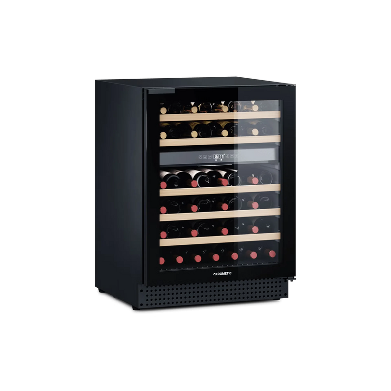 Load image into Gallery viewer, Dometic Wine Cooler D46B dual-zone built-in wine refrigerator with LED lighting and wooden shelves
