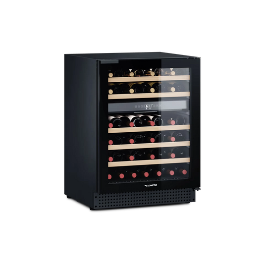 Dometic Wine Cooler D46B dual-zone built-in wine refrigerator with LED lighting and wooden shelves