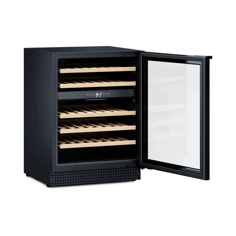 Load image into Gallery viewer, Dometic Wine Cooler D46B dual-zone built-in wine refrigerator with LED lighting and wooden shelves
