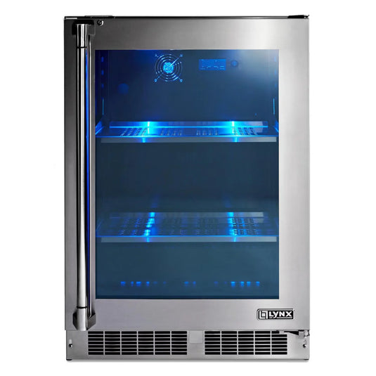 Lynx 24-Inch 5.3 Cu. Ft. Right/Left Hinge Outdoor Rated Compact Glass Door Refrigerator - LN24REFG
