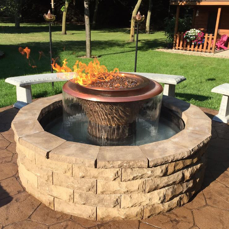 Load image into Gallery viewer, OUTDOOR PLUS SELF-CONTAINED FIRE &amp; WATER FOUNTAINS 60″ OLYMPIAN WITH CAZO – 360° SPILL GFRC Concrete
