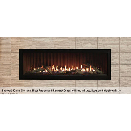 Empire Boulevard 60 direct vent fireplace with Ridgeback Bronze liner installed