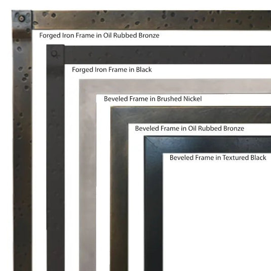 Empire Rushmore decorative frame finishes including forged iron and beveled frame options