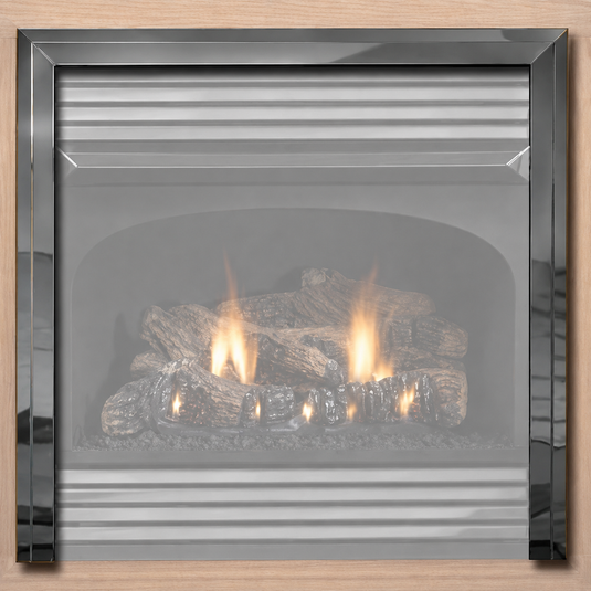 Empire VPF26HP Hammered Pewter steel frame installed on Vail 26 fireplace