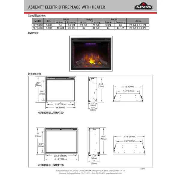 Load image into Gallery viewer, Napoleon Ascent Electric Fireplace - 33&quot;
