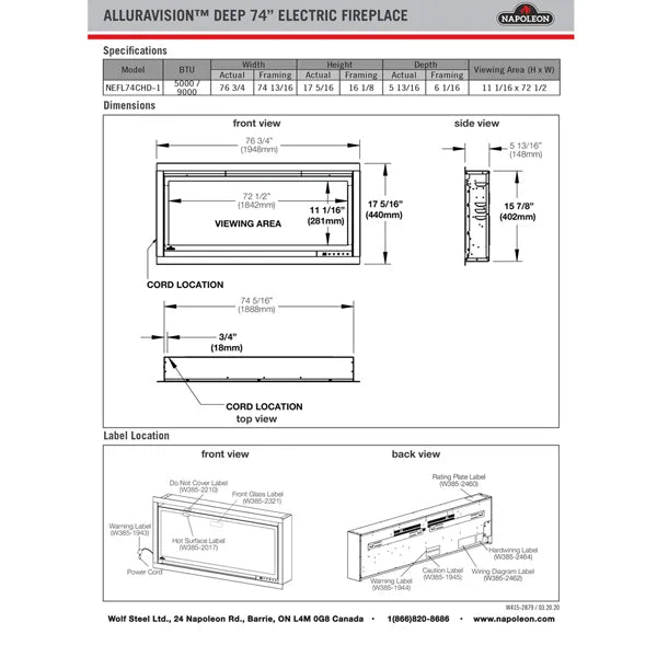 Load image into Gallery viewer, Napoleon Alluravision 74 Deep Depth Electric Fireplace
