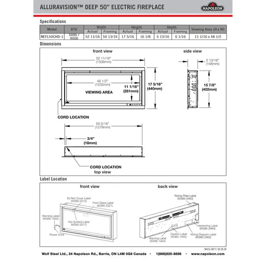 Napoleon Alluravision Deep 50 Electric Fireplace