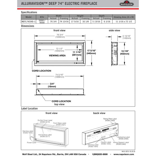 Napoleon Alluravision Deep 74 Electric Fireplace