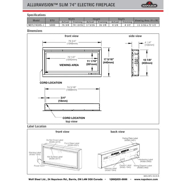 Load image into Gallery viewer, Napoleon Alluravision Slim 74 Electric Fireplace
