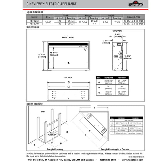 Napoleon Cineview 26 Electric Fireplace Insert