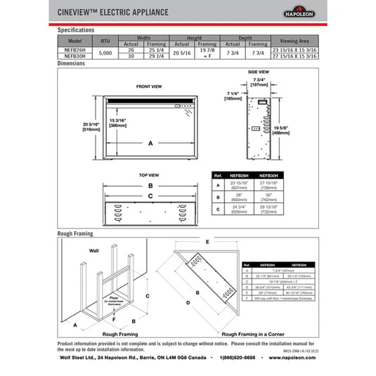 Napoleon Cineview 30 Electric Fireplace Insert